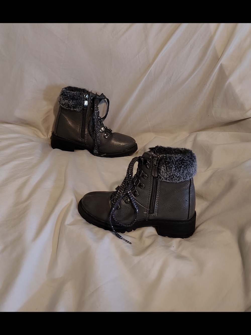 Little Girls Size 11 Faux Fur Rim Y2K Peppy Snow Bunny Style Ankle Boots
